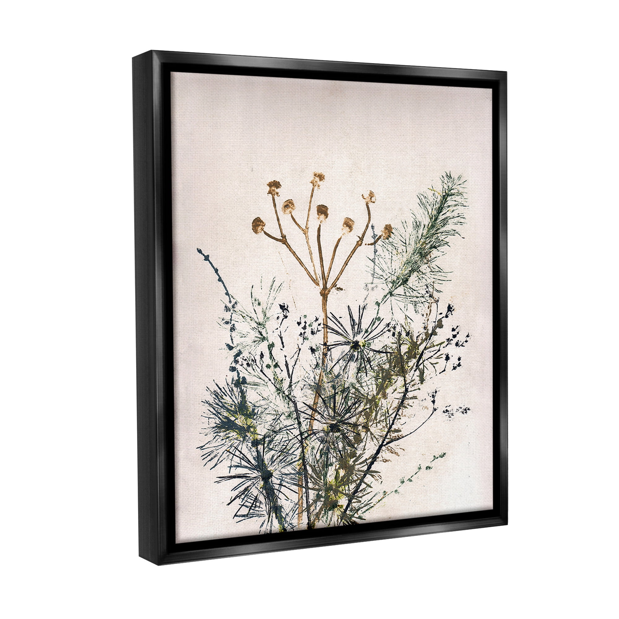 Stupell Industries Pine Needles Impression Botanical & Floral Painting Black Floater Framed Canvas Art Print Wall Art, 17 x 21