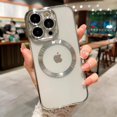 thumbnail image 5 of Compatible with iPhone 14 Pro Magnetic Case, Luxury Plating Clear Phone Case, Compatible with MagSafe for Women Girls with Camera Protector Soft TPU Shockproof Back Cover - Silver, 5 of 6