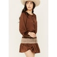thumbnail image 2 of Shyanne Women's Satin Peasant Mini Dress - SWSP23D12-DKBRWN Medium  US, 2 of 4