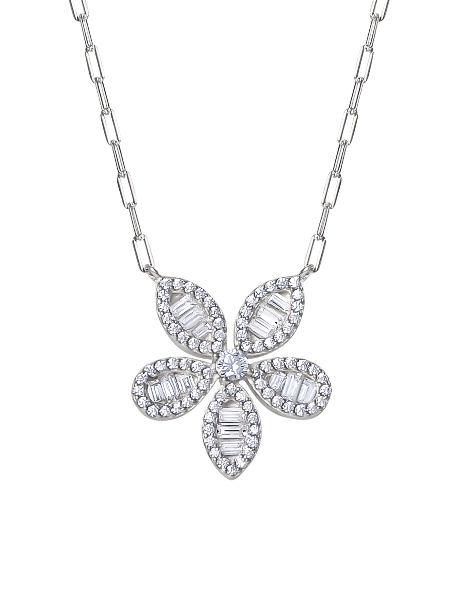 Brilliance Women's Jewelry Sterling Silver CZ Flower and Heart Necklace Set