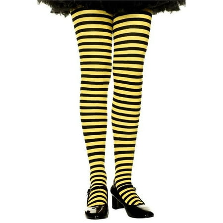 

270-BLK-YELLOW-M Girls Striped Tights Black & Yellow - Medium