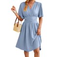 thumbnail image 3 of Women'S Dress Summer Deep V Neck Elegant Ruffle Mini Dress Waist Dresses Blue S, 3 of 10