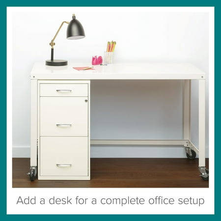 Hirsh - Metal 3-Drawer Organizer File Cabinet with Pencil Drawer - Pearl White