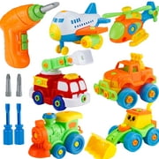 Take Apart Toys  Car Plane Helicopter Train Fire Truck Construction Car Set for Boy with Electric Drill