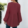 thumbnail image 5 of Lantern Long Sleeve Button up V Neck Shirts for Women Henley Dressy Casual Pleated Tunic Tops Blouse for Leggings, 5 of 7