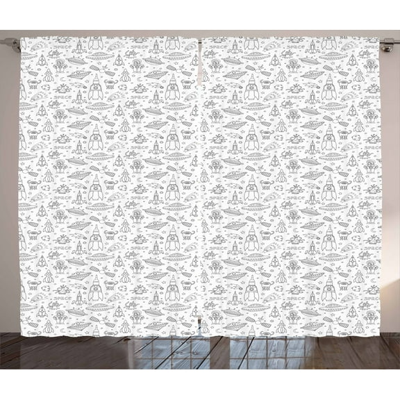 Ambesonne Alien Curtains 2 Panel Set, Monochrome Space Design, 108" x 84", Black White