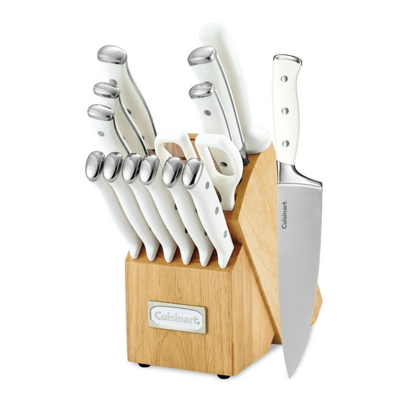 Cuisinart Classic Forged Triple Rivet 15-Piece Cutlery Set with Block, White and Stainless, C77WTR-15P