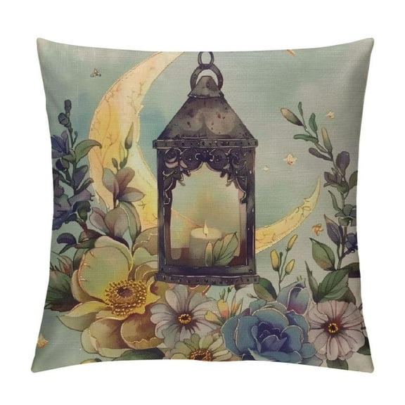 Qinduosi Ramadan Kareem Pillow Covers , Seasonal Spring Pillowcase Ramadan Deocrations Throw Pillows Moon Flower Lantern Decorative Outdoor Cushion Case for Home Party Decor White