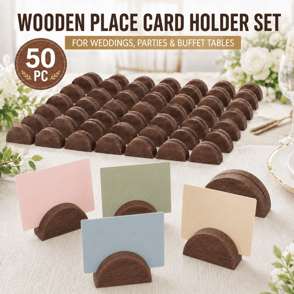 MORAVE Set of 50 Semicircular Wooden Stands, Multi-purpose Holders for Table Numbers Name Tags Menus, Decor for Wedding Birthday and Events