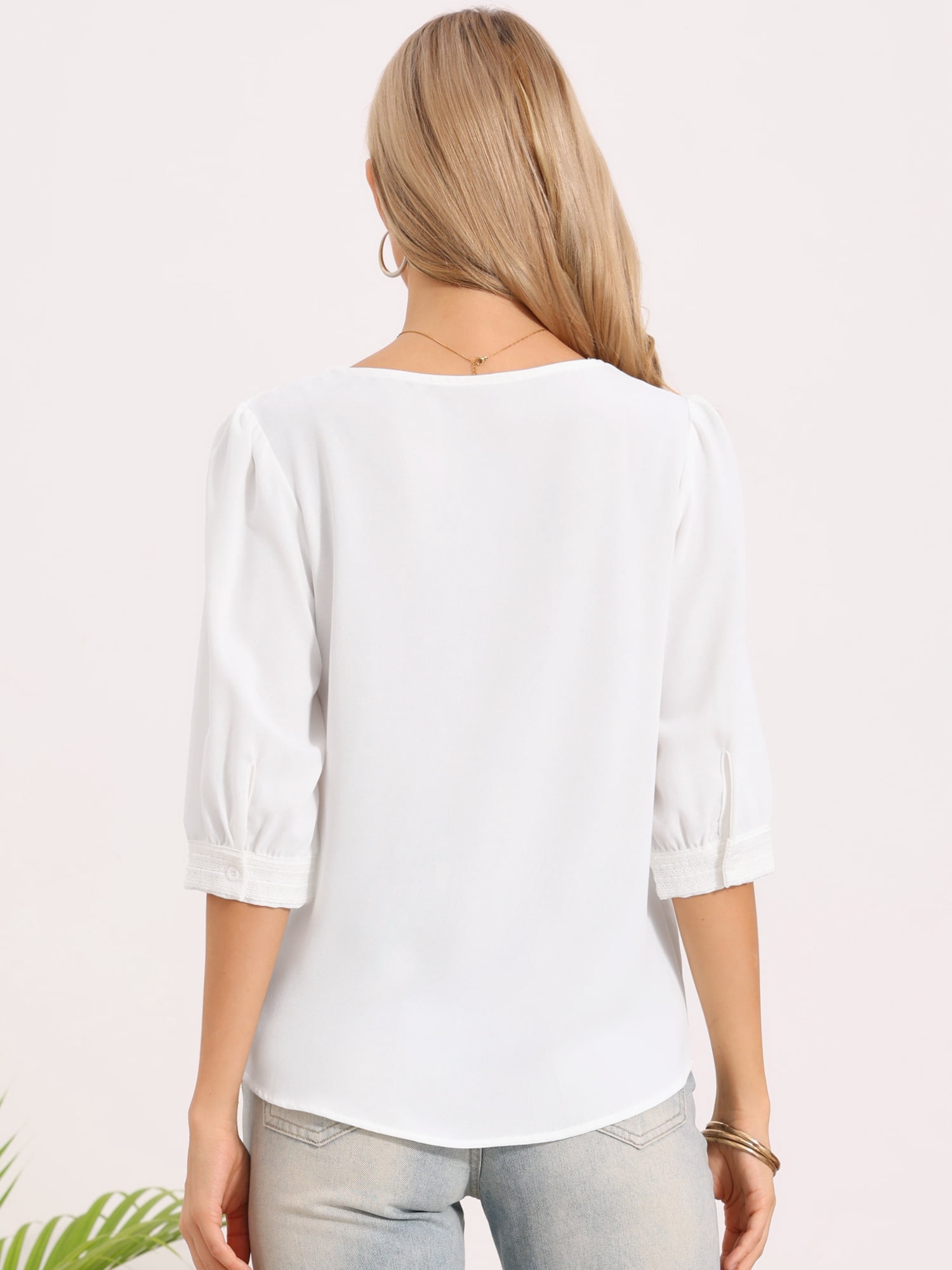DARING DIVA Women's Dressy Casual Chiffon Tops V Neck 3/4 Sleeve Work Blouses XL White