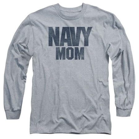 Trevco Sportswear NA108M-AL-2 Navy Mom Adult Long Sleeve T-Shirt, Athletic Heather - Medium