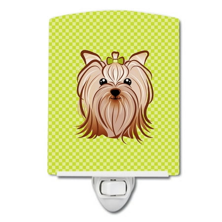 

Caroline s Treasures BB1266CNL Checkerboard Lime Green Yorkie Yorkishire Terrier Ceramic Night Light 6x4x3 multicolor
