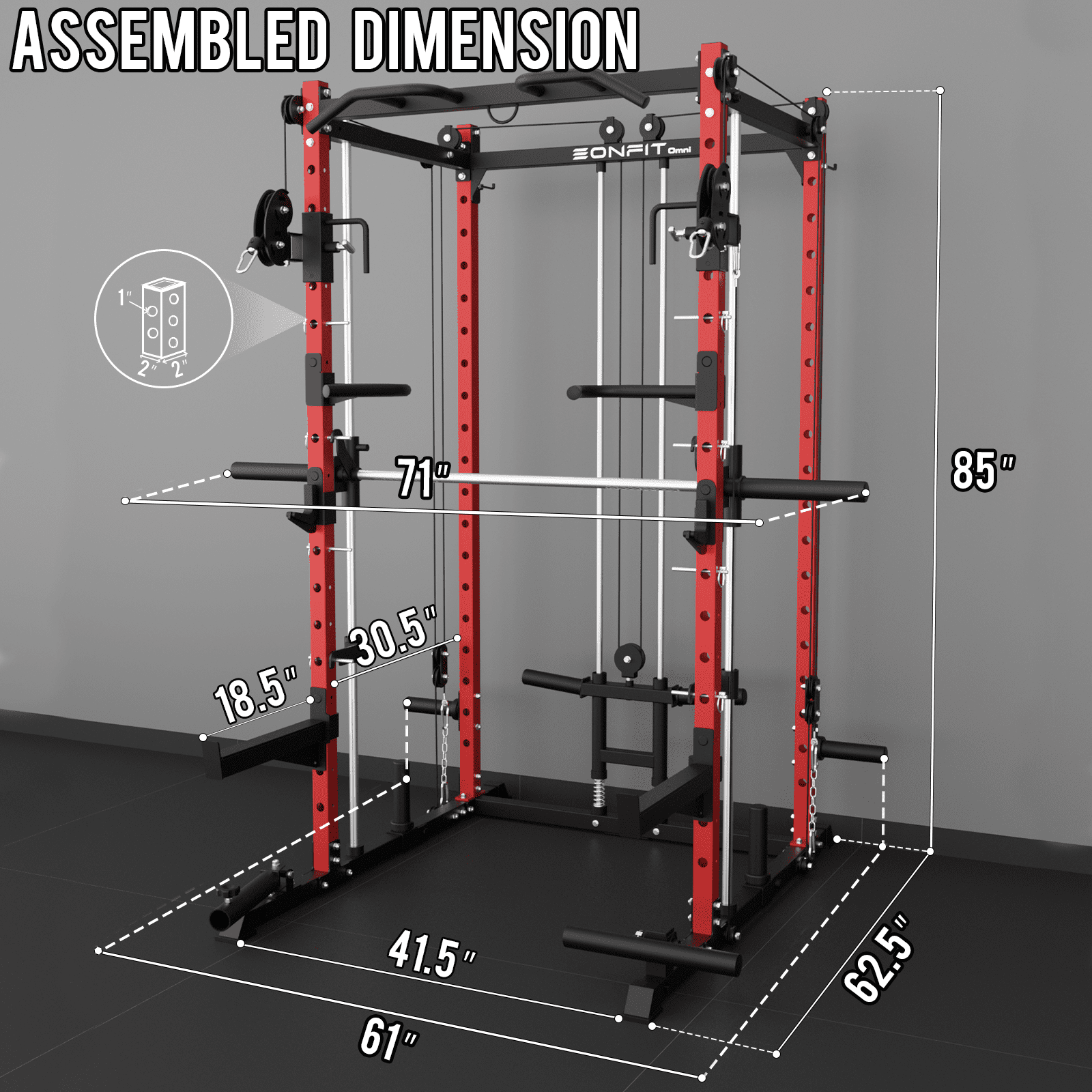 Eonfit E3 Smith Machine for Home Gym Equipment, Multi-Function Power Cage Squat Rack with Cable Crossover LAT Pulldown Pulley System All in One (E3 RED STD)
