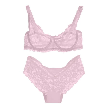 Rigardu Hot Sale!! Bra and Underwear Sets for Women Push Up 2025 New Women s Underwire Lace Bras Pu Sh Up Bra and Bikini Pan Ties Sets Pink 34