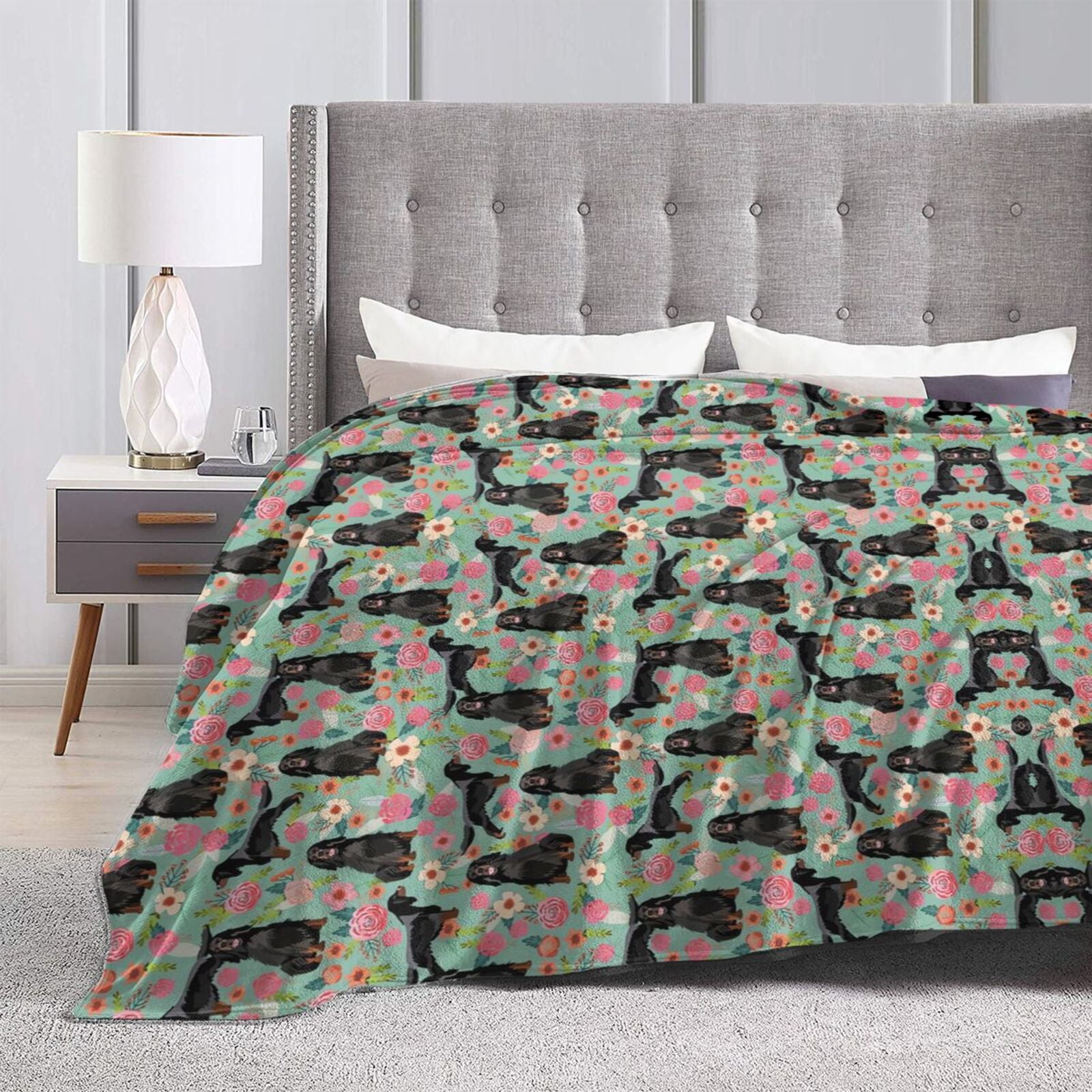 Wijzvio Gordon Setter Dogs Lovers Flower Floral Throw Blanket Soft Fuzzy Fleece Blanket For Couch Bed Living Room Decoration 50"X40"