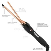 9mm Thin Curling Iron Ceramic, 3/8 inch Small Barrel Hair Curling Wand for Long & Short Hair, LCD Display with 9 Heat Setting Include Glove(Golden)