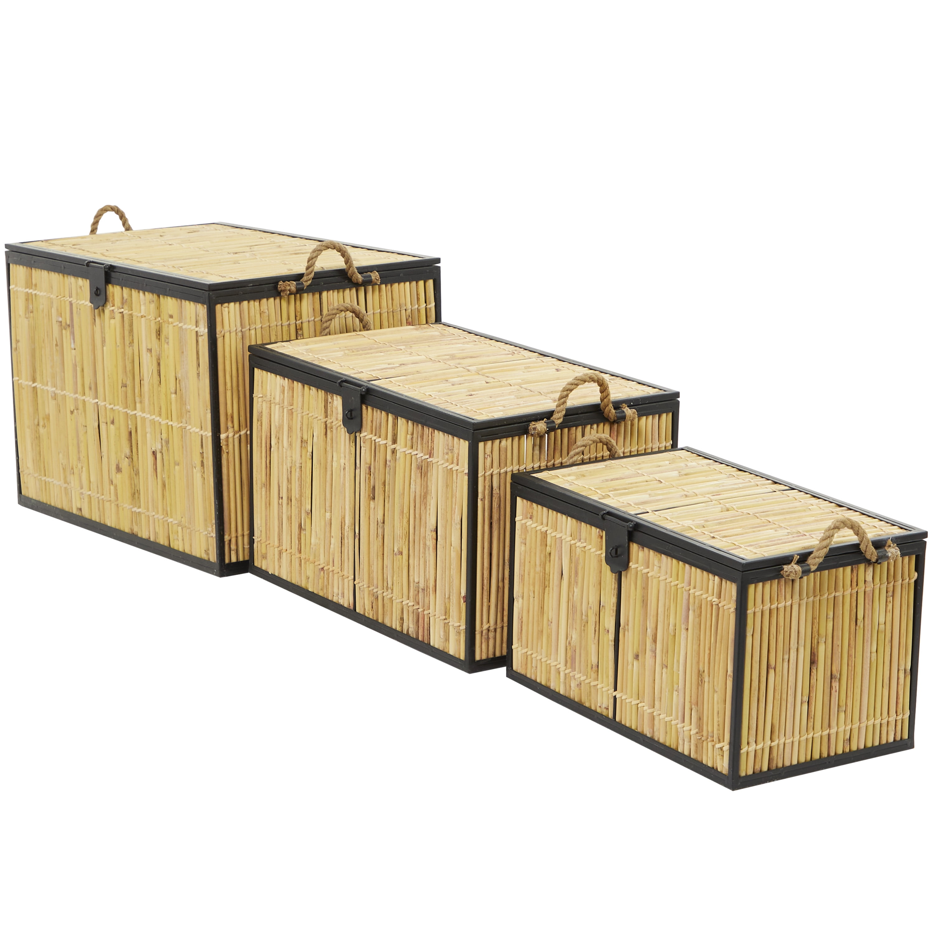 DecMode 25" x 17" Light Brown Rattan Handmade Nesting Trunk, 3-Pieces