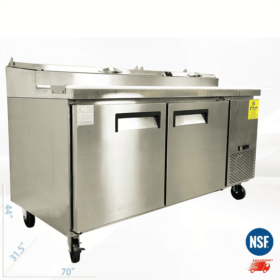 Cooler Depot NSF 70-inch 2-Door Pizza Prep Table Refrigerator, 17.6 cu ft, Stainless Steel, Model CD-71PP