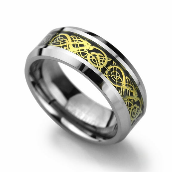 Women's 8MM Comfort Fit Tungsten Carbide Wedding Band Celtic Dragon Enlaid Ring (7 to 14), 8.5