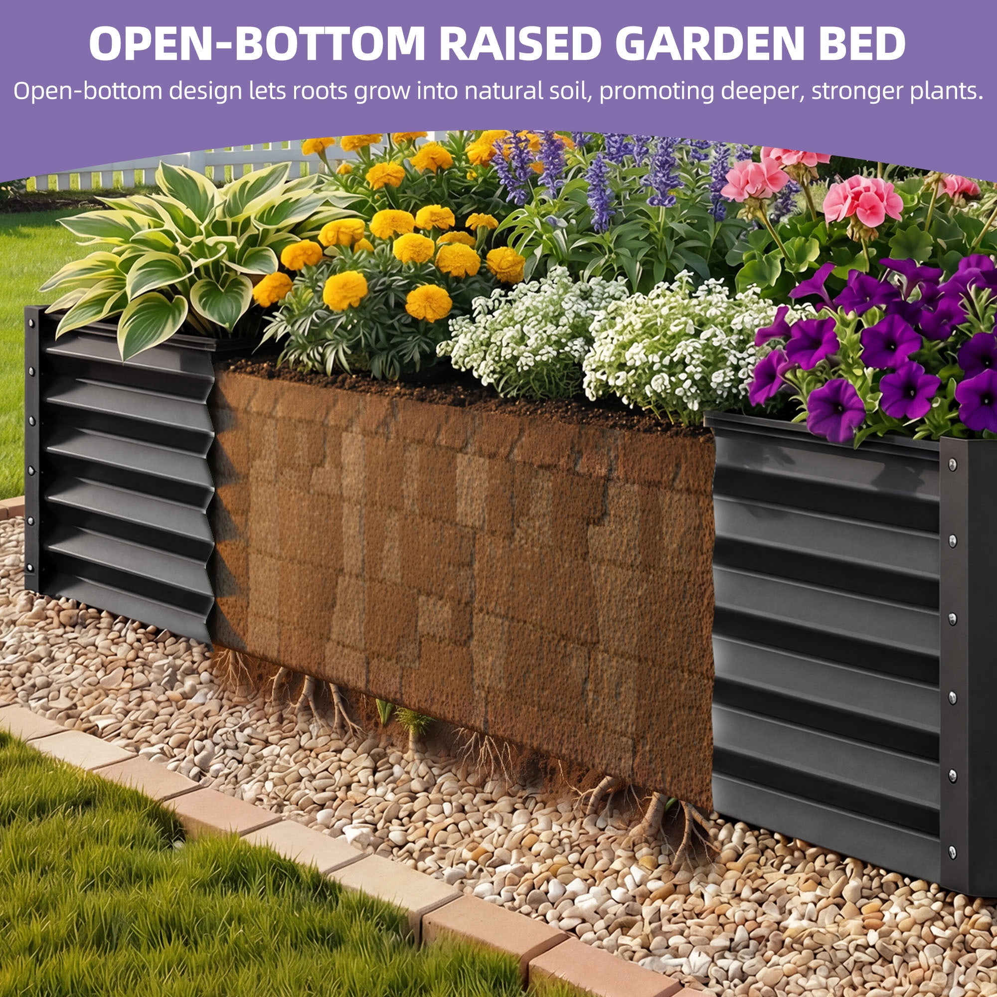 Uforic 8x4x3ft Large Galvanized Metal Raised Garden Bed Kit with Gloves, Support Rod & Safety Rubber, Outdoor Above Ground Planters for Plants Vegetables Flowers, Black
