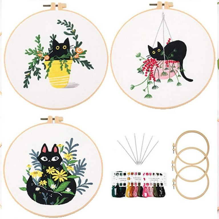 Cat Embroidery Kit Cute Kitty Design DIY Craft Kitten Pattern