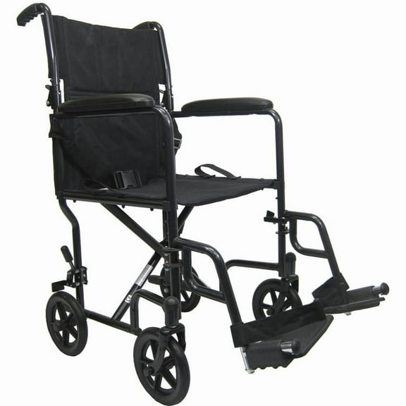 Karman Healthcare T-2017 Folding Steel Transport Chair with Removable Footrests, Black, 17 Inches Seat Width