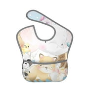 Bingfone Mess-Proof Baby Bib - Waterproof Bib For Baby Boy Or Girl With Food Catcher Pocket, Unisex-Cute Animals