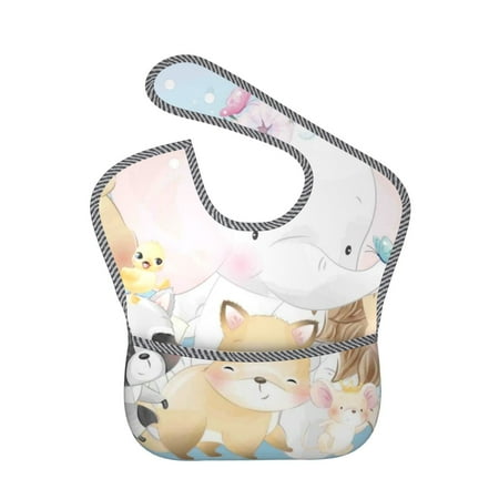 Bingfone Mess-Proof Baby Bib - Waterproof Bib For Baby Boy Or Girl With Food Catcher Pocket, Unisex-Cute Animals