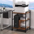 thumbnail image 5 of LEYAOYAO 3-Tier Printer Stand with Charging Station, Printer Stand with Open Shelves for Home Office, Printer Cart Lockable Wheels for Living Room, Brown, 5 of 7