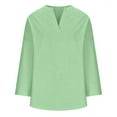 thumbnail image 4 of tklpehg Fall Shirts for Women 2025 V-Neck Tops Going Out Tops Fall Clothes Leisure Comfortable Womens Clothes Solid Color Long Sleeve Tops Blouses Pullover Green L, 4 of 5