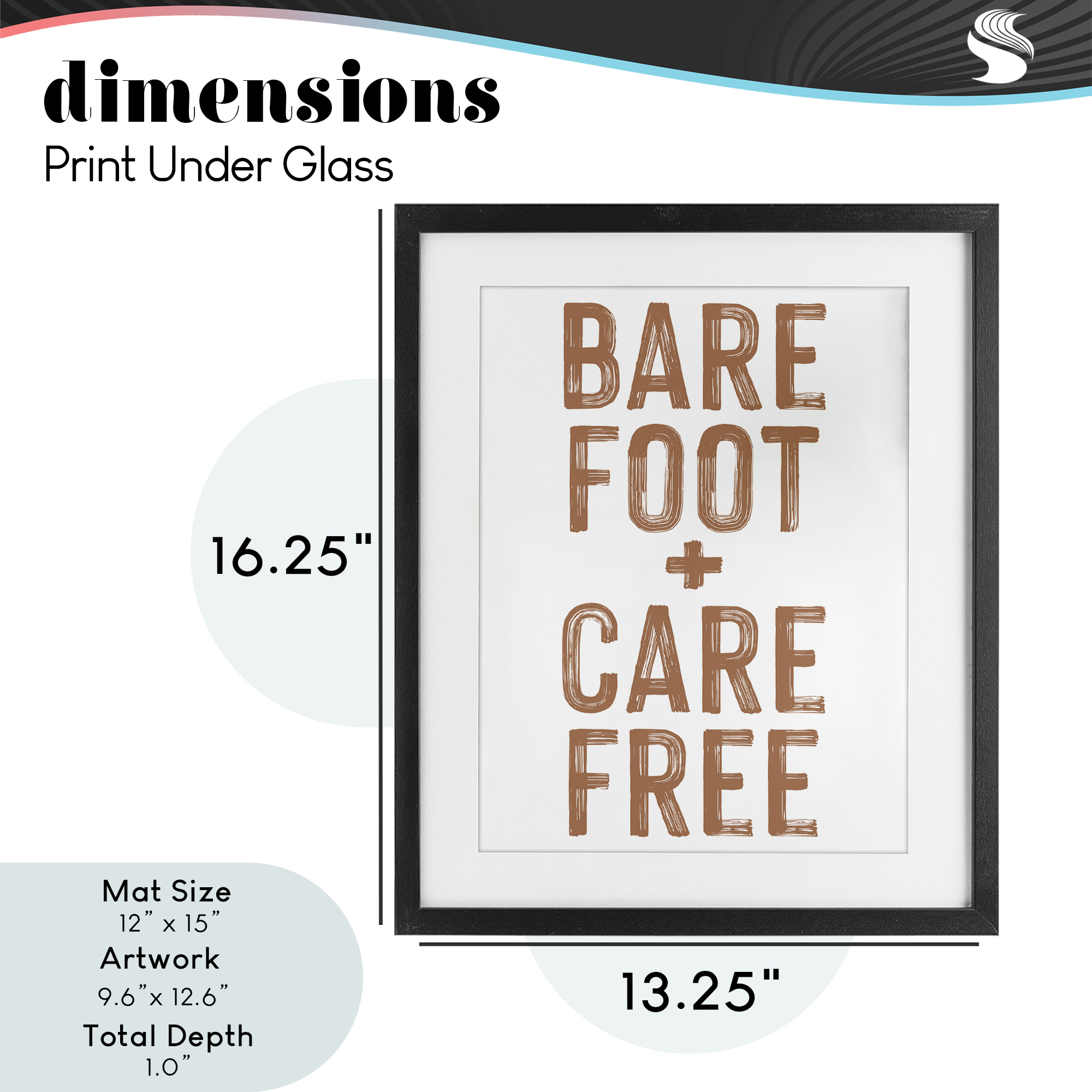 Barefoot Carefree Summer Sentiment Black Framed Print Under Glass, design by Lettered and Lined