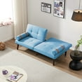 thumbnail image 5 of Convertible Futon Sofa, Linen Fabric Loveseat with 2 Barrel Armrest pillow, 65.7" Folding Recliner Couch Bed with Solid Wood Legs for Living Room Apartments Office, Blue, 5 of 8