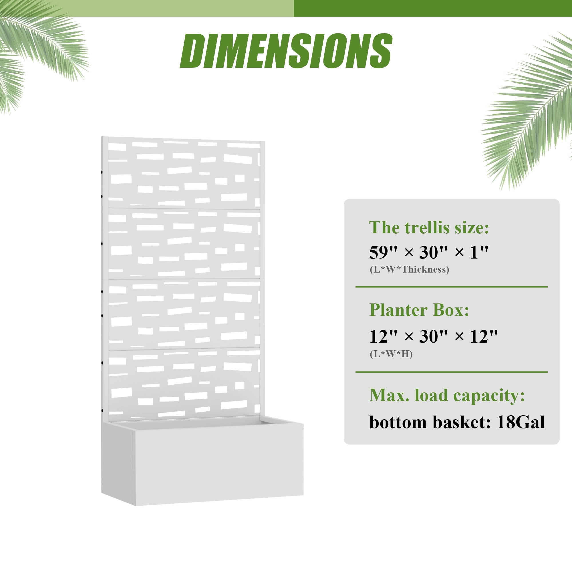 MAYEERTY 59X30" Metal Outdoor White Privacy Screen with Planter Box for Backyard & Garden, 4 Piece Set