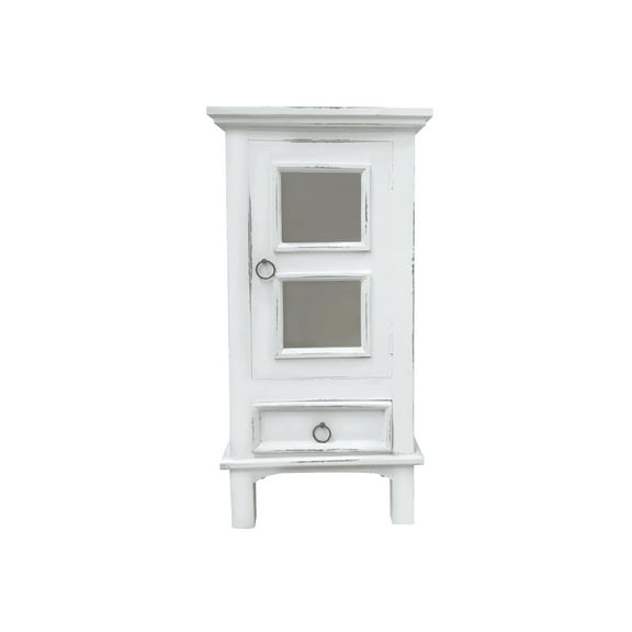 One Door End Table Solid Wood Nightstand - Fully Assembled Distressed White Accent Table