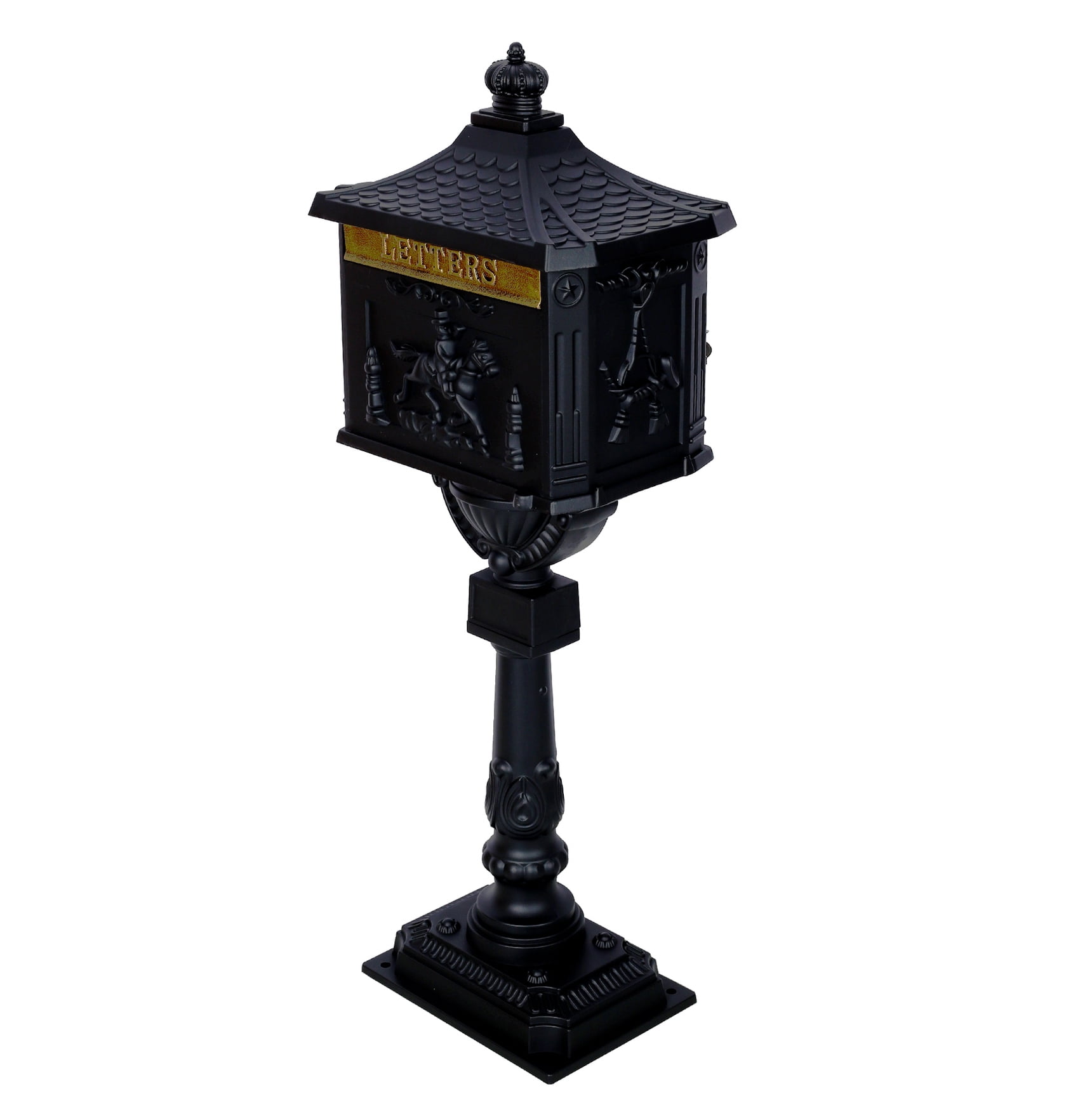 Cast Aluminum Mailbox, Black - Locking Post Box, Heavy Duty Postal Mail Box for Outdoor Use