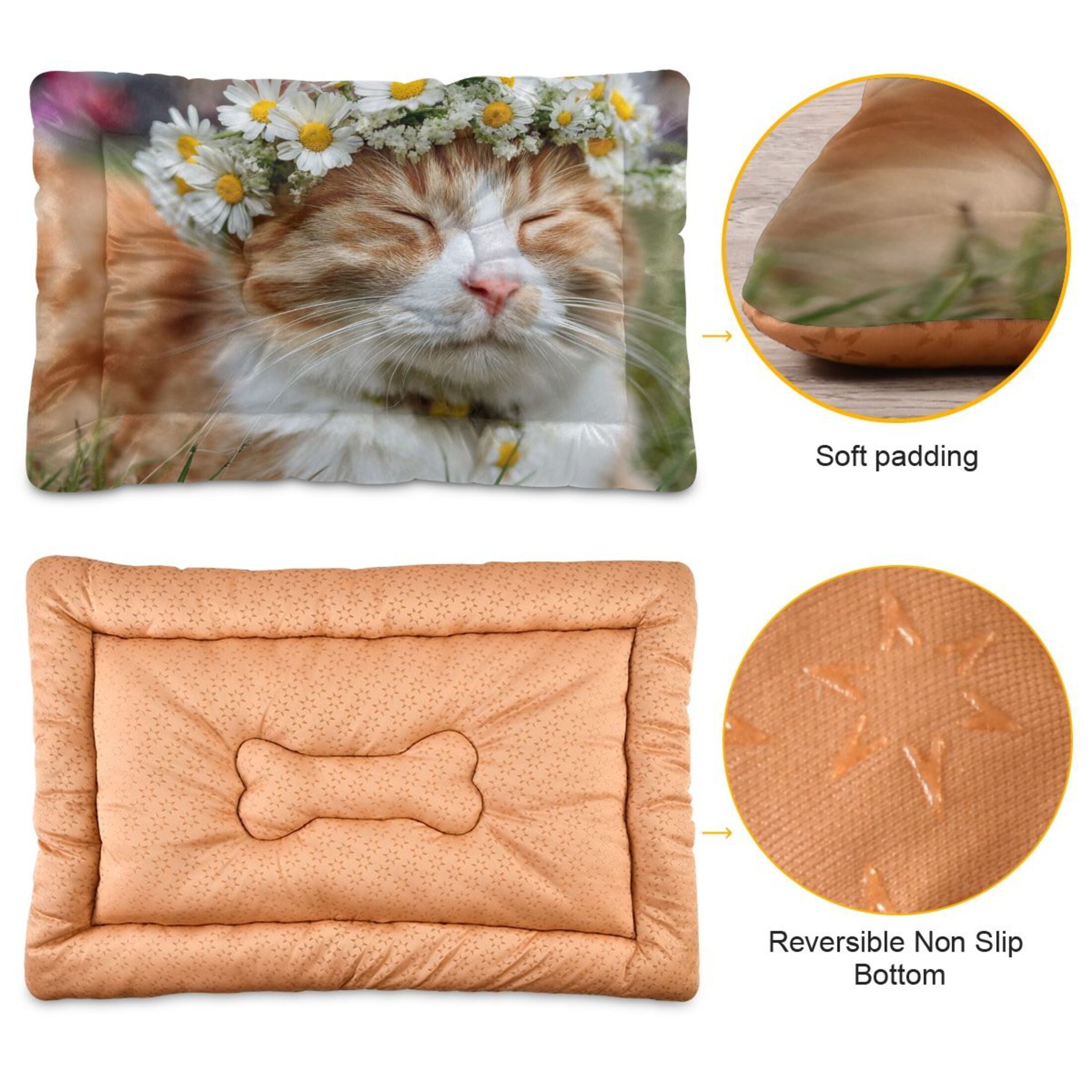 Cozy Mat Pet Bed Indoor Outdoor Warm Soft For Cat Dog Puppy(S/M) Daisy Flower Crown