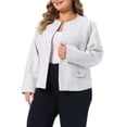 thumbnail image 4 of Agnes Orinda Women's Plus Size Tweed Blazer Plaid Collarless Open Front Long Sleeve Business Casual Jacket Suits with Button Decor 4X Beige, 4 of 6