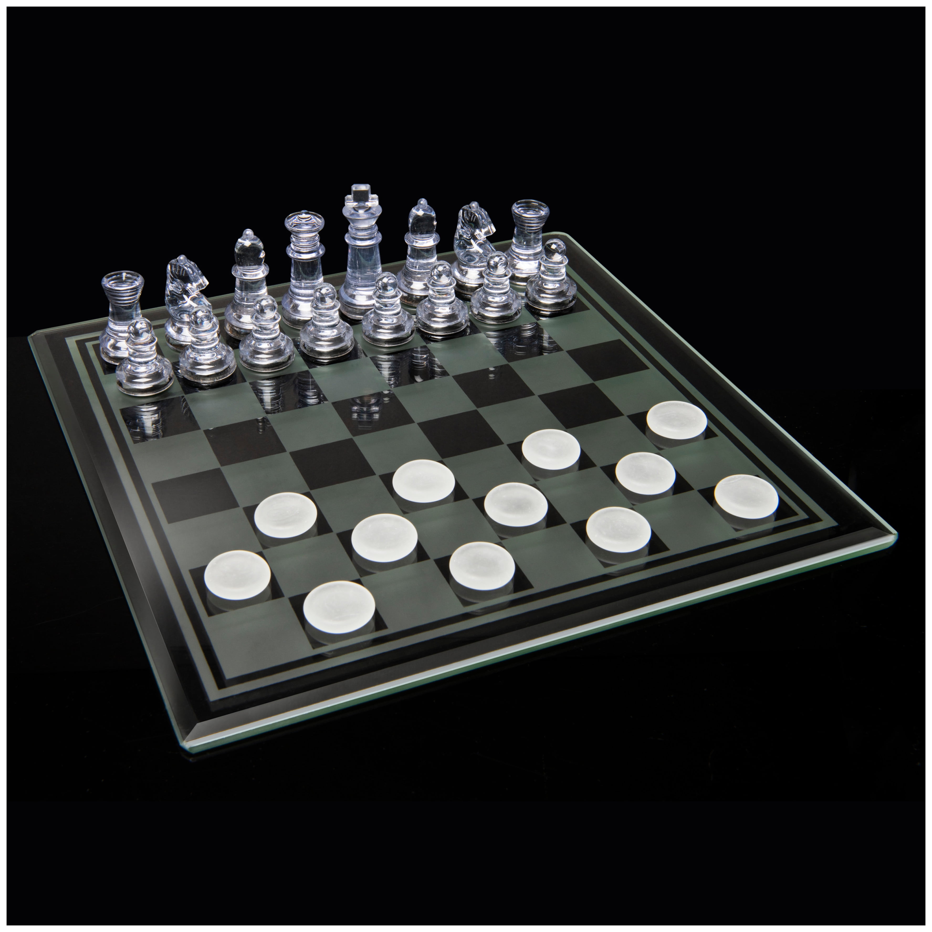 Classic CHESS With Glass Board Clear & Frosted Complete Pieces NEW Game Toys Set 