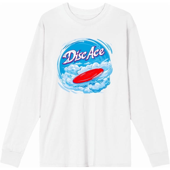 Disc Ace Frisbee Disc Adult White Crew Neck Long Sleeve Tee-XXL