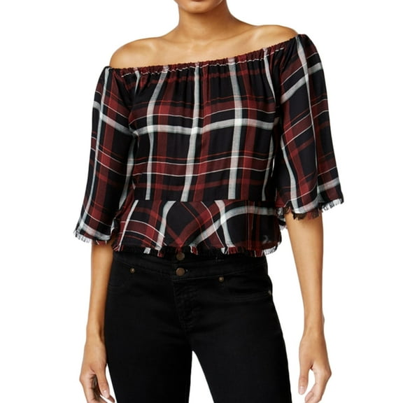 Buffalo David Bitton Womens Sealey Plaid Knit Blouse, Multicoloured, X-Small