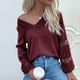 thumbnail image 3 of Camisas con cuello en V para mujer, camiseta de retazos de encaje, blusa informal de manga larga, camisas de jersey de color puro, 3 of 7