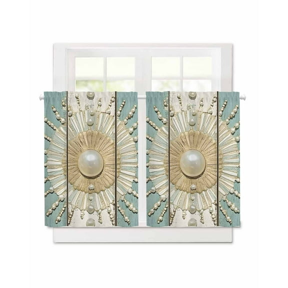 Pearl Sun Decor Short Blackout Curtains 36 Inch Long Vintage Wood Texture Rod Pocket Kitchen Curtains, 2 Panels Thermal Insulated Room Darkening Drapes for Bedroom, 30"W x 36"L