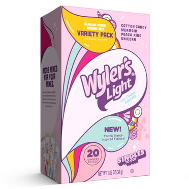 Wyler's Light Singles to Go Powder Packets, Water Drink Mix, Variety Pack, Watertok Fun Flavors, Cotton Candy, Mermaid, Peach Ring, Unicorn, Sugar & Caffeine Free, On-The-Go, 20 Count (Pack - 1)