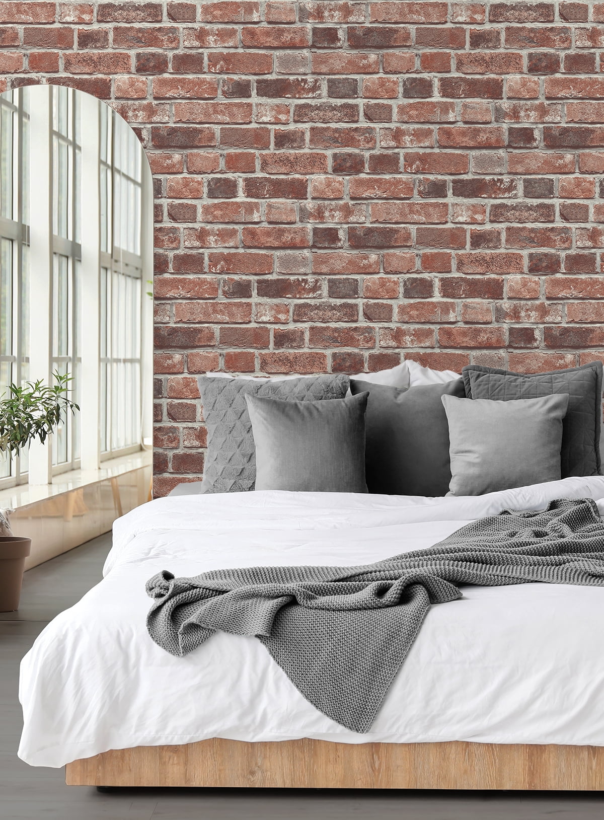 Seabrook Designs  Distressed Red Brick Prepasted Wallpaper - 20.5 in. W x 33 ft. L