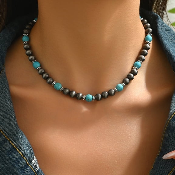NICKSUN Turquoise Beaded Necklace, Beaded Necklaces for Women, Adjustable Western Turquoise Choker Necklaces 16 2‘’