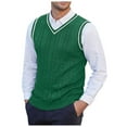 thumbnail image 2 of JTieacloth Casual Pullover Sweater Male Knitted Vest Vest V Neck Sleeveless Padded Sweater Vest(Green), 2 of 5