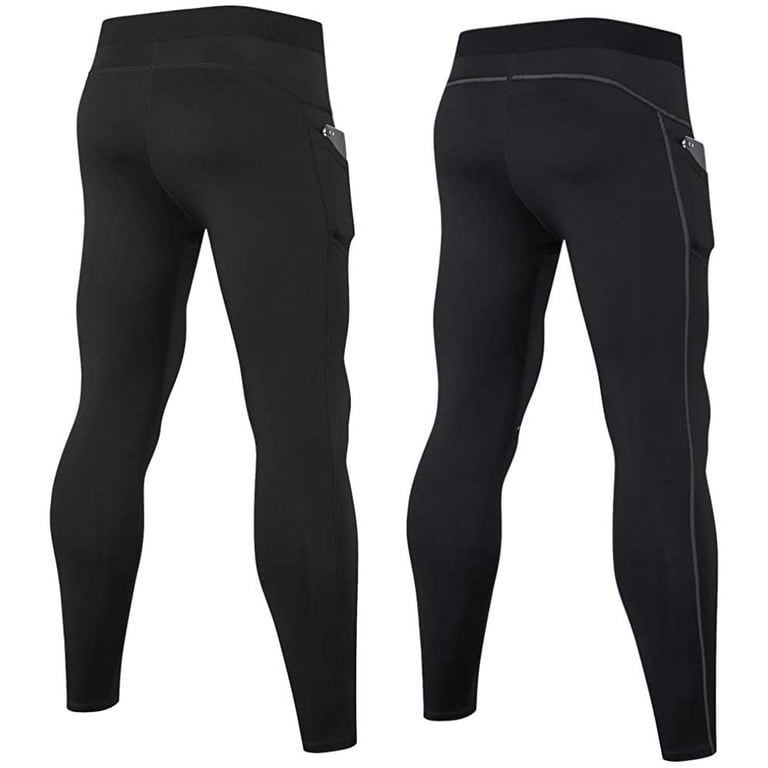 LANBAOSI Men's Compression Pants With Pockets - 2 Pack Workout Leggings For Running & Gym