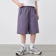 thumbnail image 4 of WAYUTE Toddler Kids Boy's Lightweight Bermuda Shorts Elastic Waisted Loose Fit Breathable Solid Color Summer Shorts with Pockets Casual School,Purple,Size 12 Y-13 Y, 4 of 7