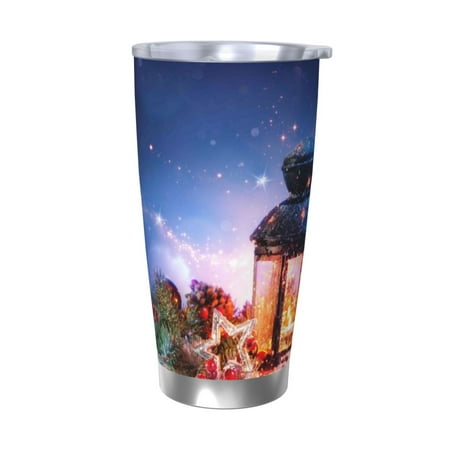 

Salouo Lantern On Snow With Christmas Print 20oz Tumbler with Lid Stainless Steel Vacuum Insulated Tumbler Durable Insulated Coffee Mug Thermal Cup with Splash Proof Sliding Lid-Without Straw