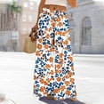 thumbnail image 3 of Josdec Women's Floral Print Wide Leg Pants Elastic High Waist Drawstring Casual Loose Split Hem Trousers with Pockets for Daily Seaside Holiday, 3 of 9